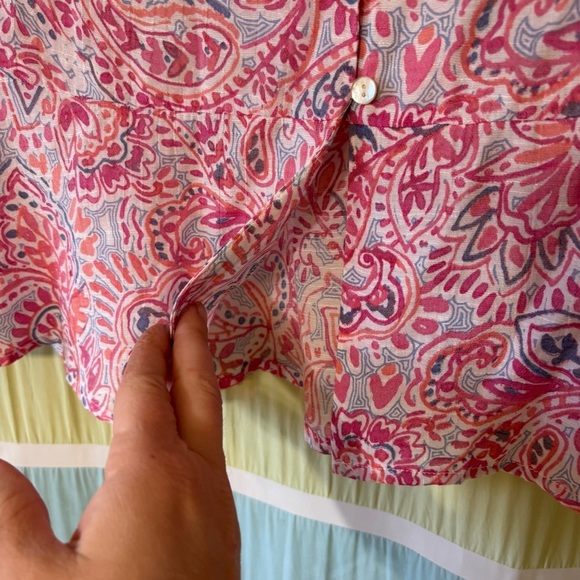 Nanette Lepore Paisley Ruffle-Sleeve Peplum Blouse Sz Large - Picture 7 of 9